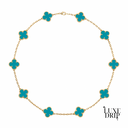 Lucky Multi Clover Aqua Necklace